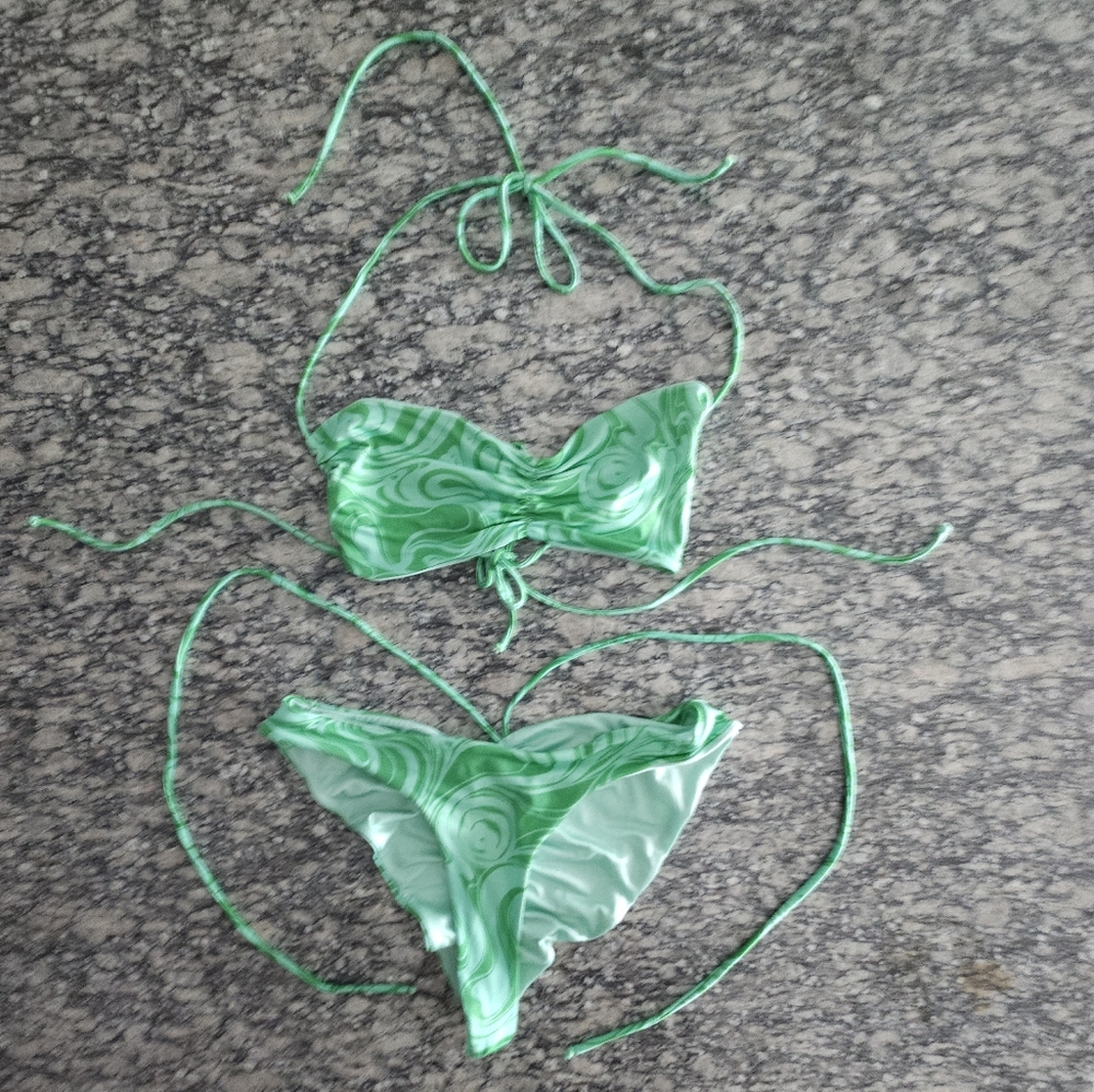 Frankie's Bikinis Naomi Foxy Satin Cheeky Green Camouflage Two Piece - Picture 10 of 15